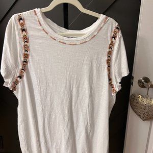 NWOT Loft White T-shirt With Bead Work  XL